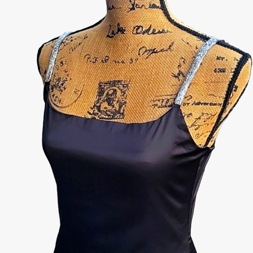 NEW Black Satin Diamante Strap Mini Dress - Picture 4 of 17